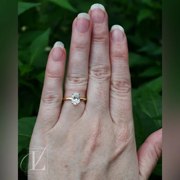 1.07 CT Lab-Grown Oval Solitaire in 14K Yellow Gold with White Gold Prong Tips - Picture 4 of 9